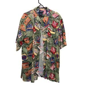 K.A.D Clothing Co Button Up Shirt Multi Destination Camp Green Size XL